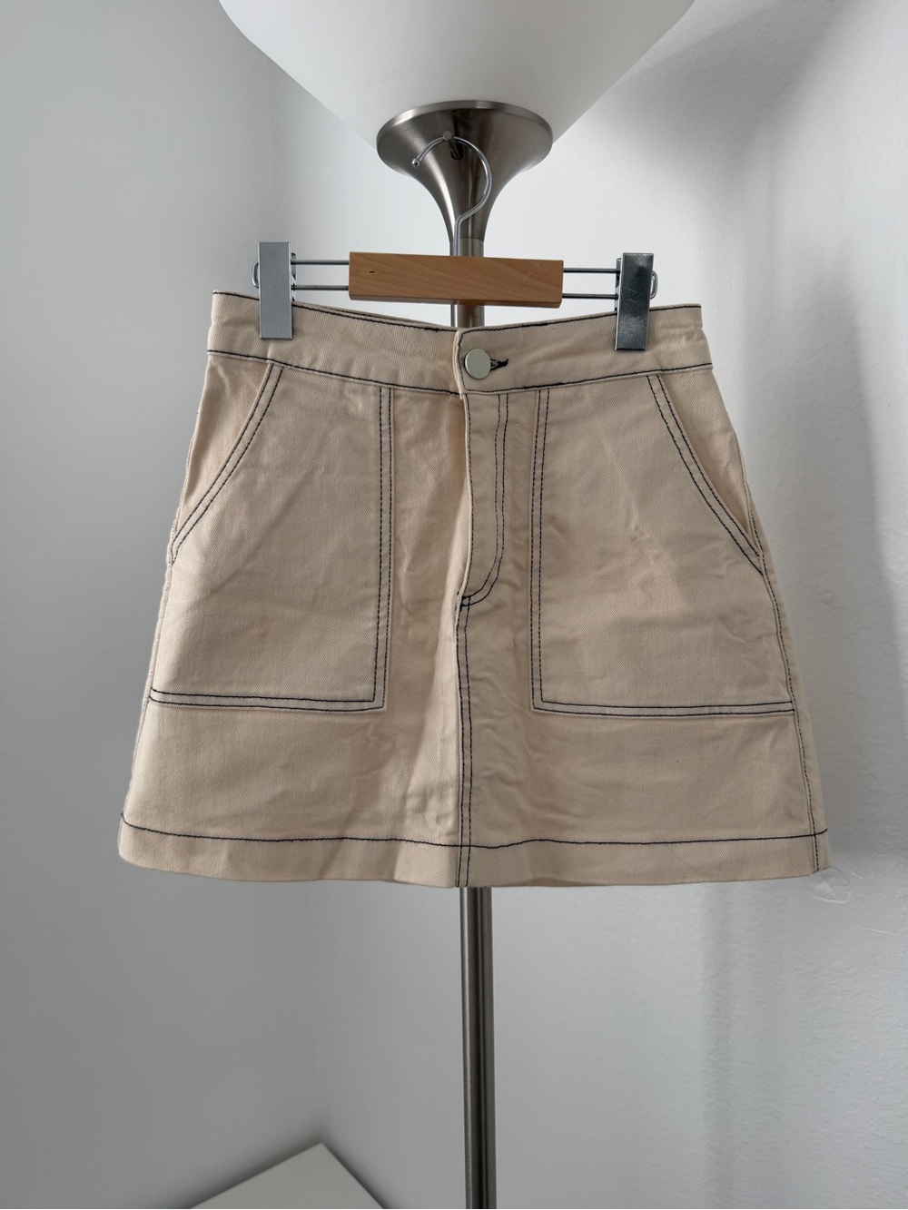 Zara Cream Mini Skirt with Black Contrast Stitching